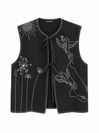 CAMPA BLACK EMBROIDERED VEST SM