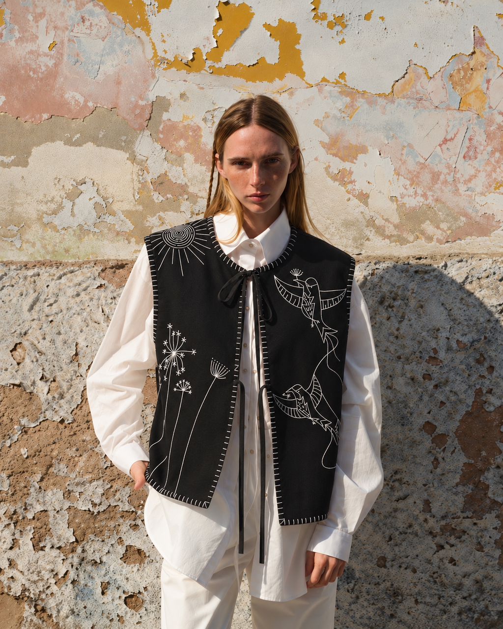 CAMPA BLACK EMBROIDERED VEST SM
