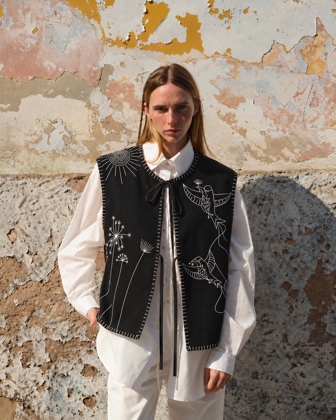 CAMPA BLACK EMBROIDERED VEST SM