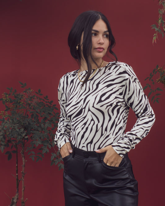 Long Sleeve Zebra Print Bodysuit